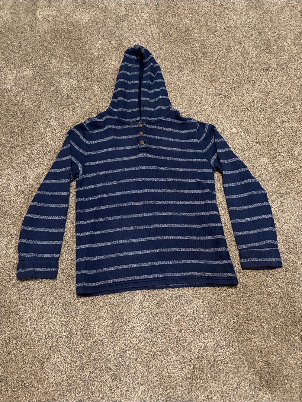 Boys Old Navy Navy and Light Gray Striped Hooded Sweatshirt Size XL 14/16